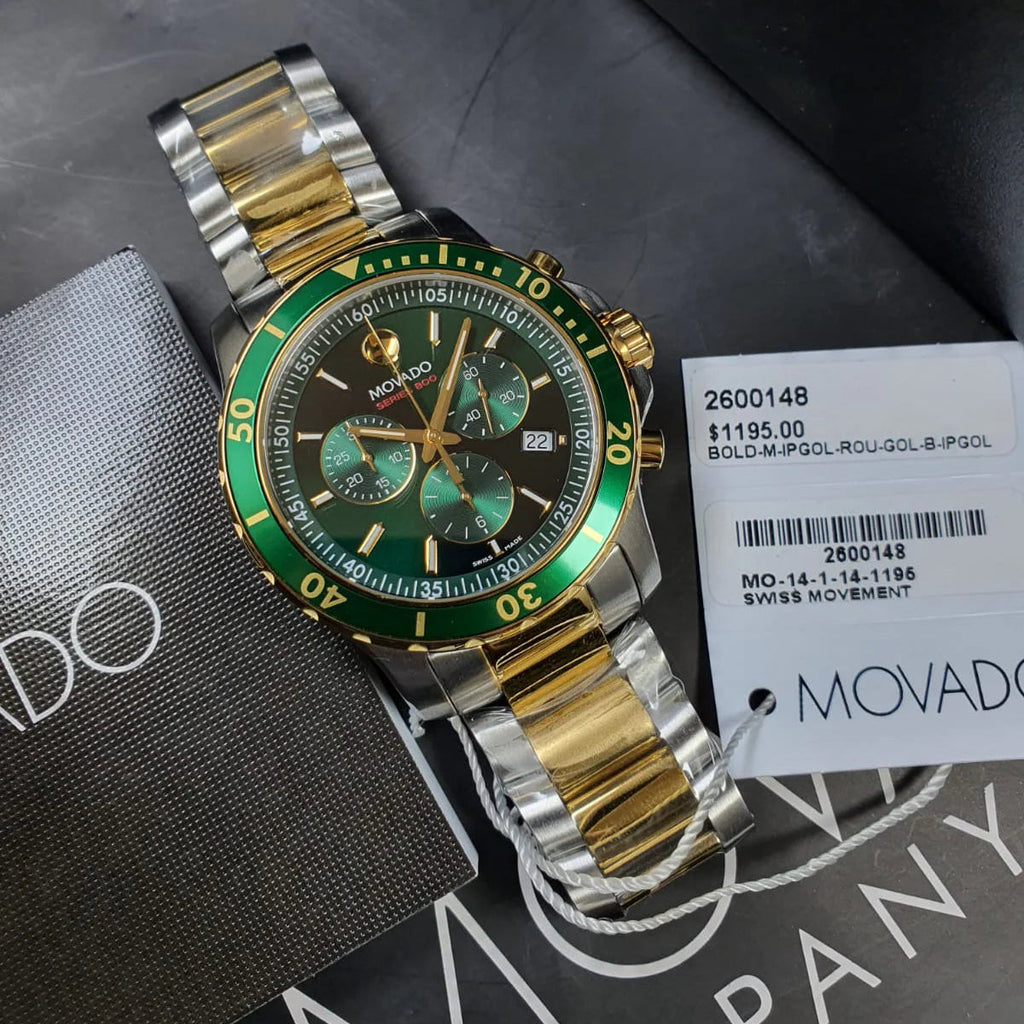 Movado Series 800 Chronograph Green Dial Two Tone Steel Strap Watch For Men - 2600148 Buy Now By Movado