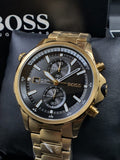 Hugo Boss Globetrotter Chronograph Black Dial Gold Steel Strap Watch for Men - 1513932 Buy Now By Hugo Boss