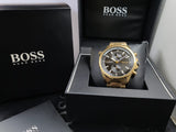 Hugo Boss Globetrotter Chronograph Black Dial Gold Steel Strap Watch for Men - 1513932 Buy Now By Hugo Boss