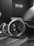 Hugo Boss Aero Chronograph Black Dial Black Leather Strap Watch for Men - 1513770 Buy Now By Hugo Boss