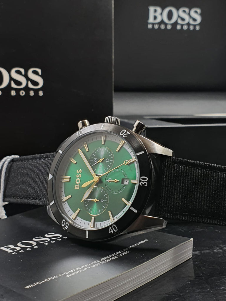 Hugo Boss Santiago Green Dial Black Nylon Strap Watch for Men - 1513936 Buy Now By Hugo Boss