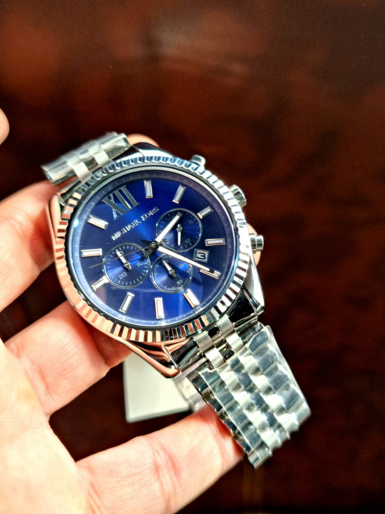 Michael Kors Lexington Chronograph Blue Dial Silver Steel Strap Watch for Men - MK8280 Buy Now By Michael Kors