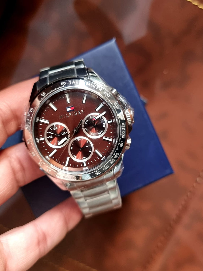 Tommy Hilfiger Hudson Chronograph Quartz Brown Dial Silver Steel Strap Watch For Men - 1791229 Buy Now By Tommy Hilfiger