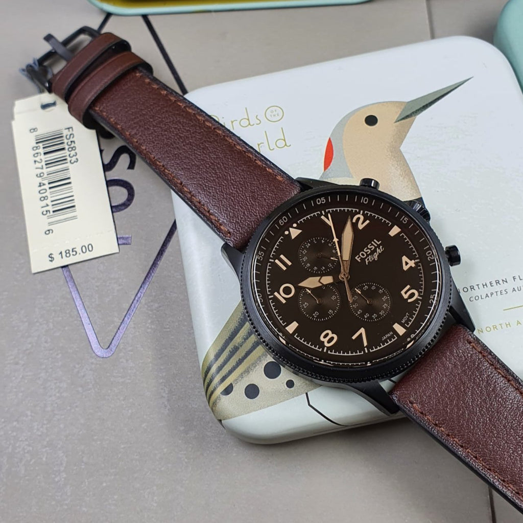Fossil Retro Pilot Chronograph Brown Dial Brown Leather Strap Watch for Men - FS5833 Buy Now By Fossil