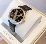 Versace Palazzo Empire Greca Black Dial Black Leather Strap Watch for Women - VEDV00719