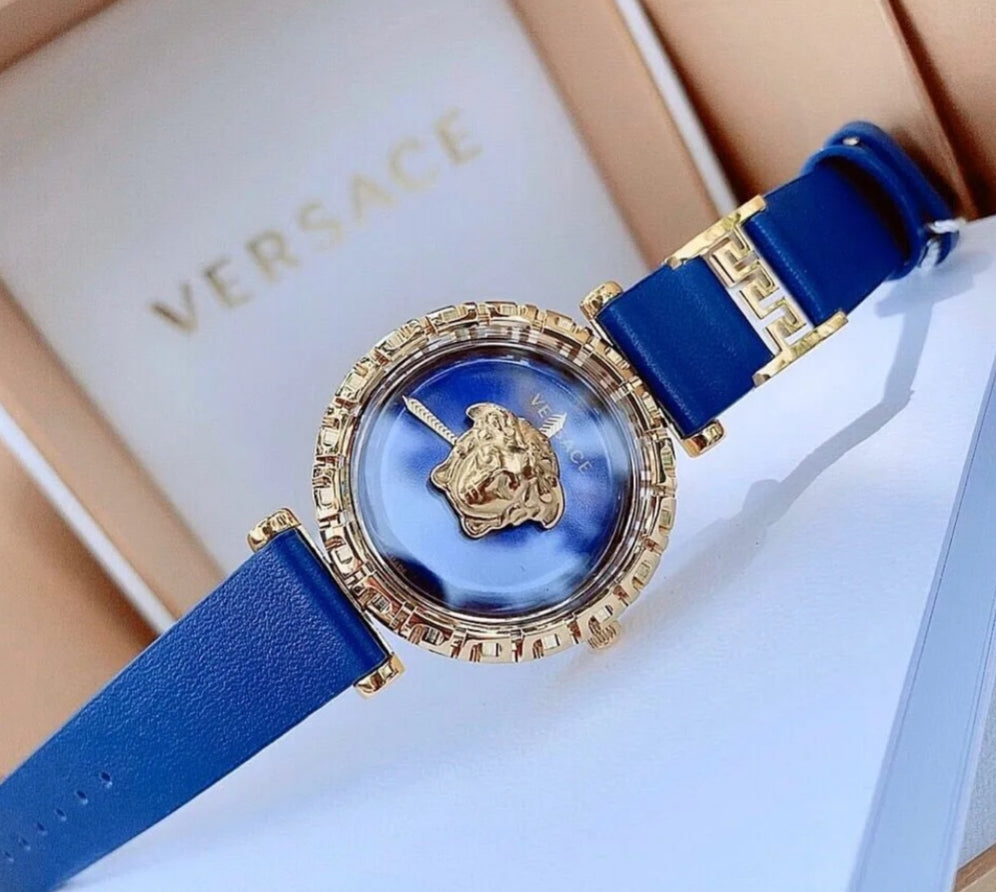 Versace Palazzo Empire Greca Quartz Blue Dial Blue Leather Strap Watch for Women - VEDV00219 Buy Now By Versace