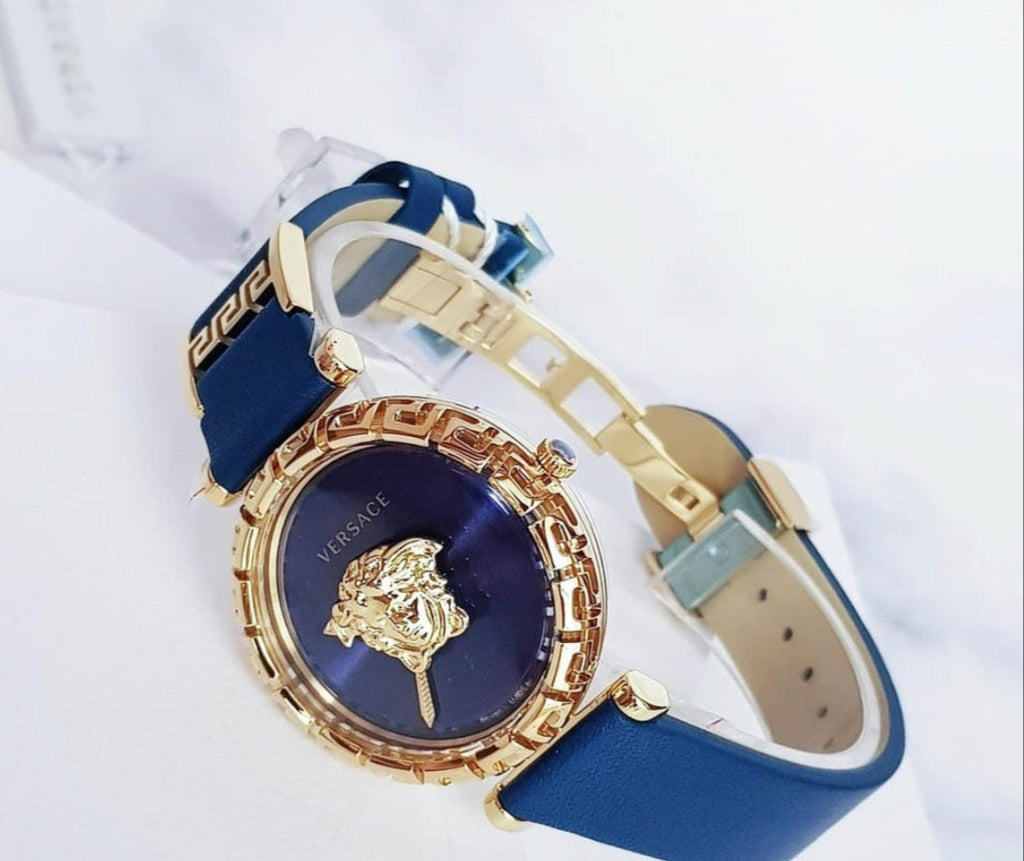 Versace Palazzo Empire Greca Quartz Blue Dial Blue Leather Strap Watch for Women - VEDV00219 Buy Now By Versace