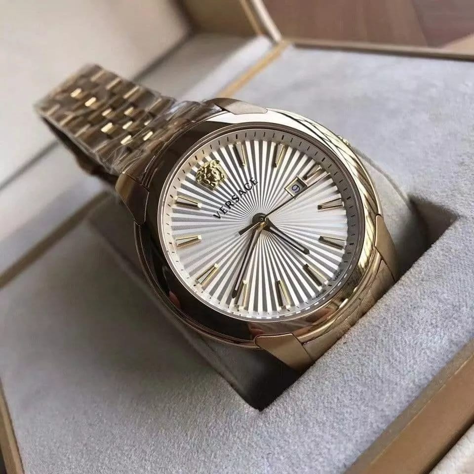 Versace V-Urban Quartz White Dial Gold Steel Strap Watch For Men - VELQ00719 Buy Now By Versace