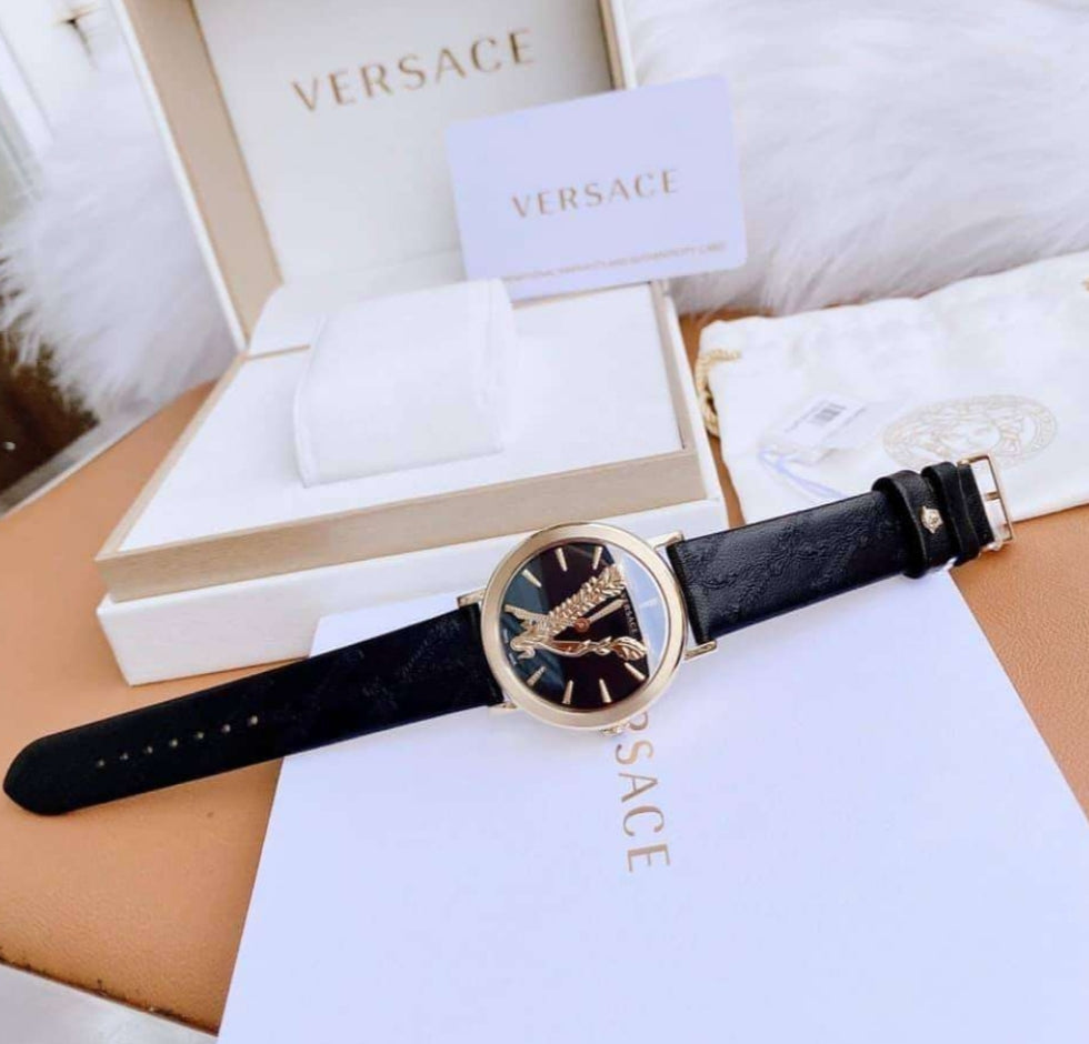 Versace Virtus Quartz Black Dial Black Leather Strap Watch for Women - VEHC00119 Buy Now By Versace