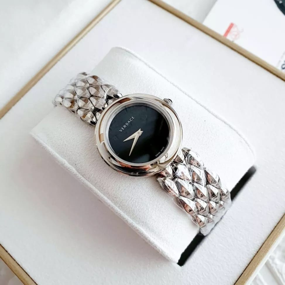 Versace V-Flare Quartz Black Dial Silver Steel Strap Watch for Women - VEBN00618 Buy Now By Versace