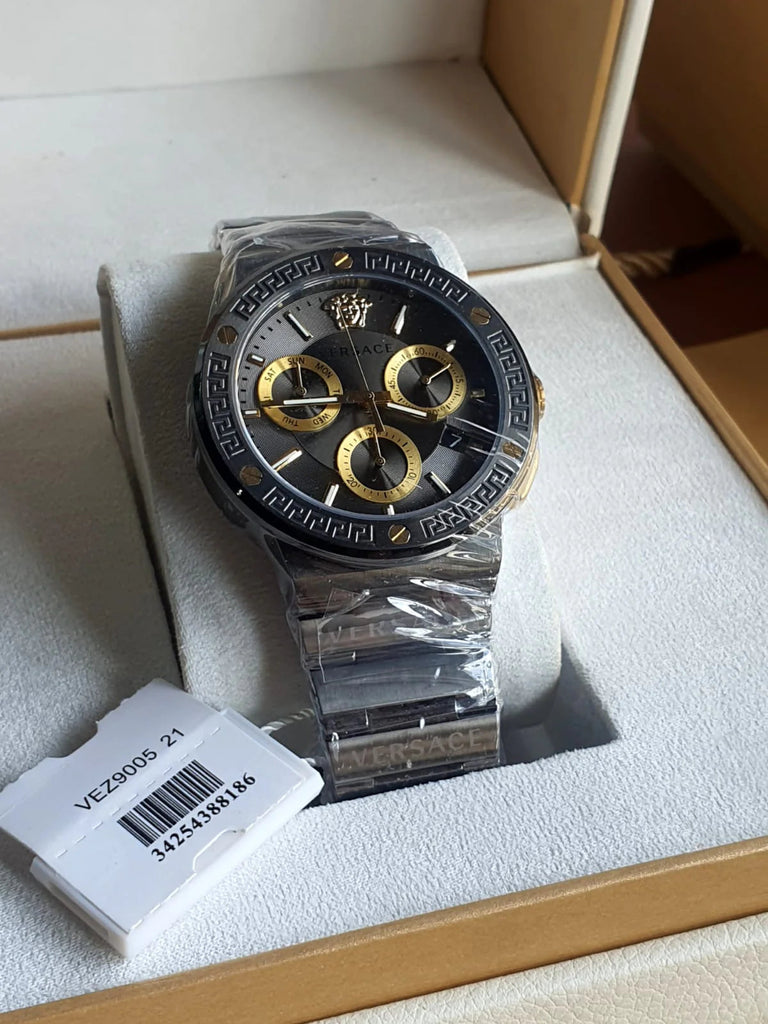 Versace Greca Icon Quartz Black Dial Black Steel Strap Watch For Men - VEZ900521 Buy Now By Versace