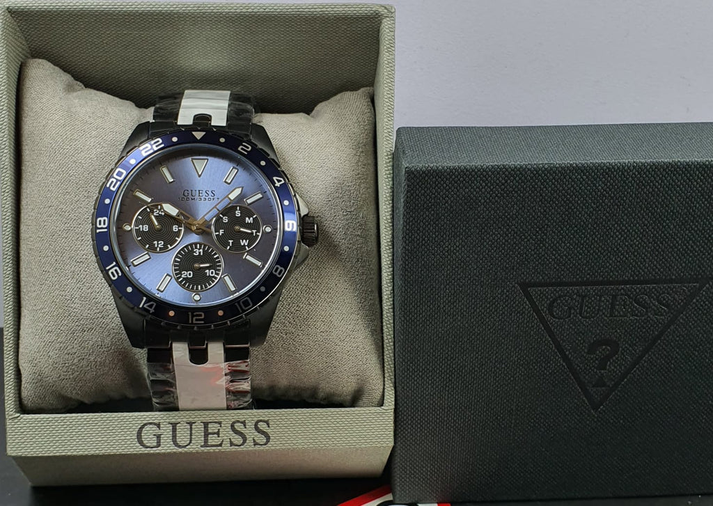 Guess Odyssey Quartz Blue Dial Gunmetal Steel Strap Watch For Men - W1107G5 Buy Now By Guess