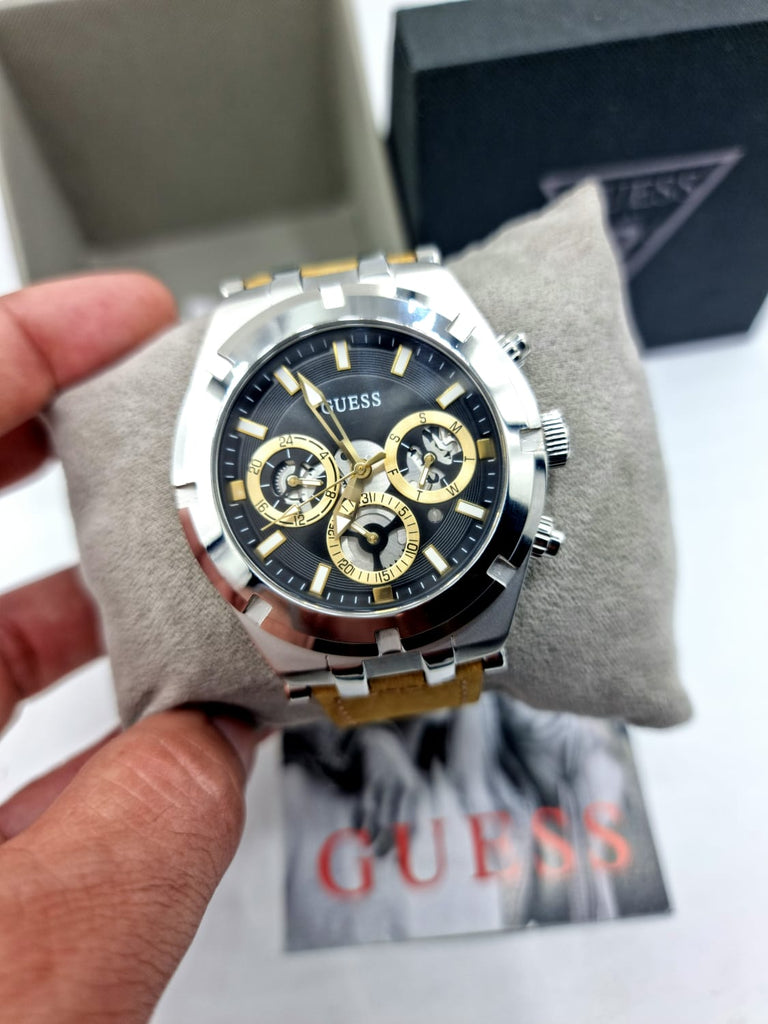 Guess Continental Multifunction Black Dial Brown Leather Strap Watch for Men - GW0262G1 Buy Now By Guess