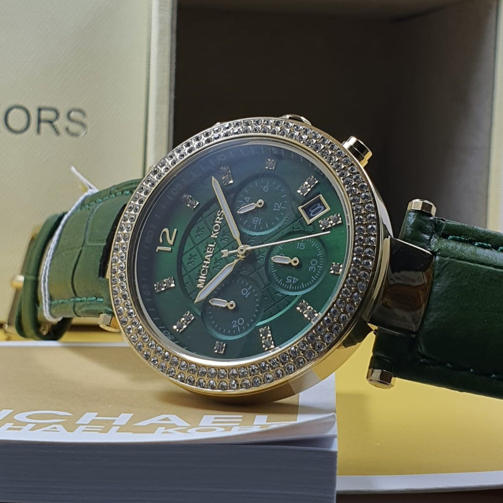 Michael Kors Parker Chronograph Green Dial Green Leather Strap Watch For Women - MK6985 Buy Now By Michael Kors