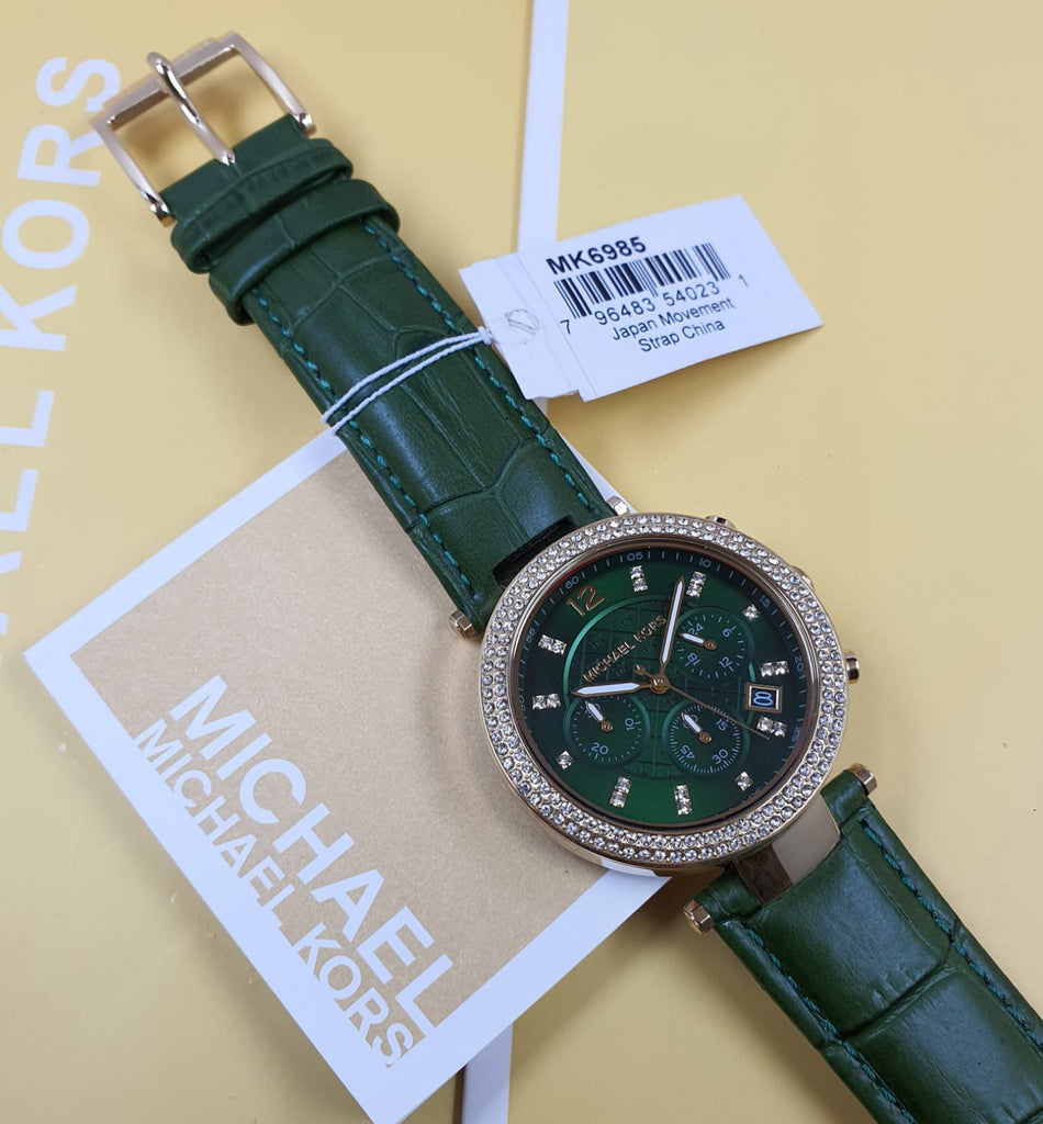 Michael Kors Parker Chronograph Green Dial Green Leather Strap Watch For Women - MK6985 Buy Now By Michael Kors