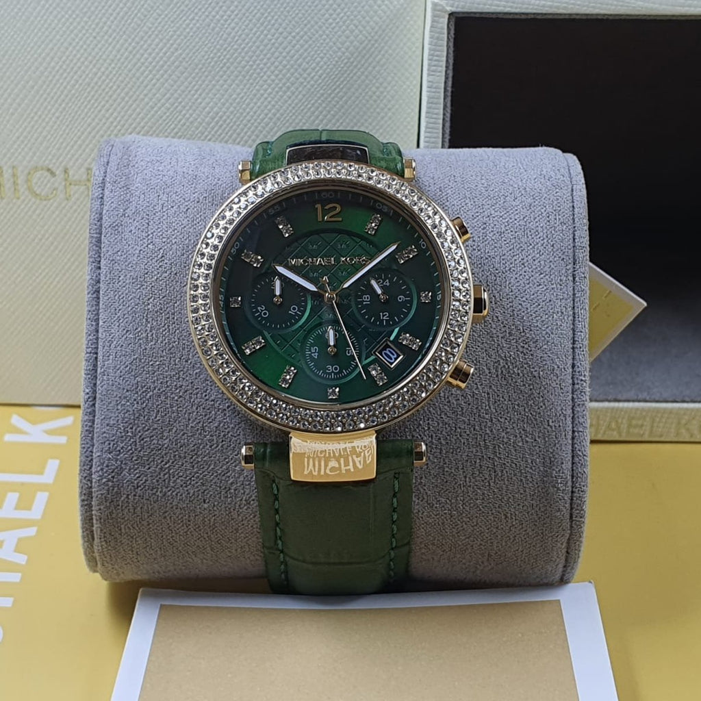 Michael Kors Parker Chronograph Green Dial Green Leather Strap Watch For Women - MK6985 Buy Now By Michael Kors