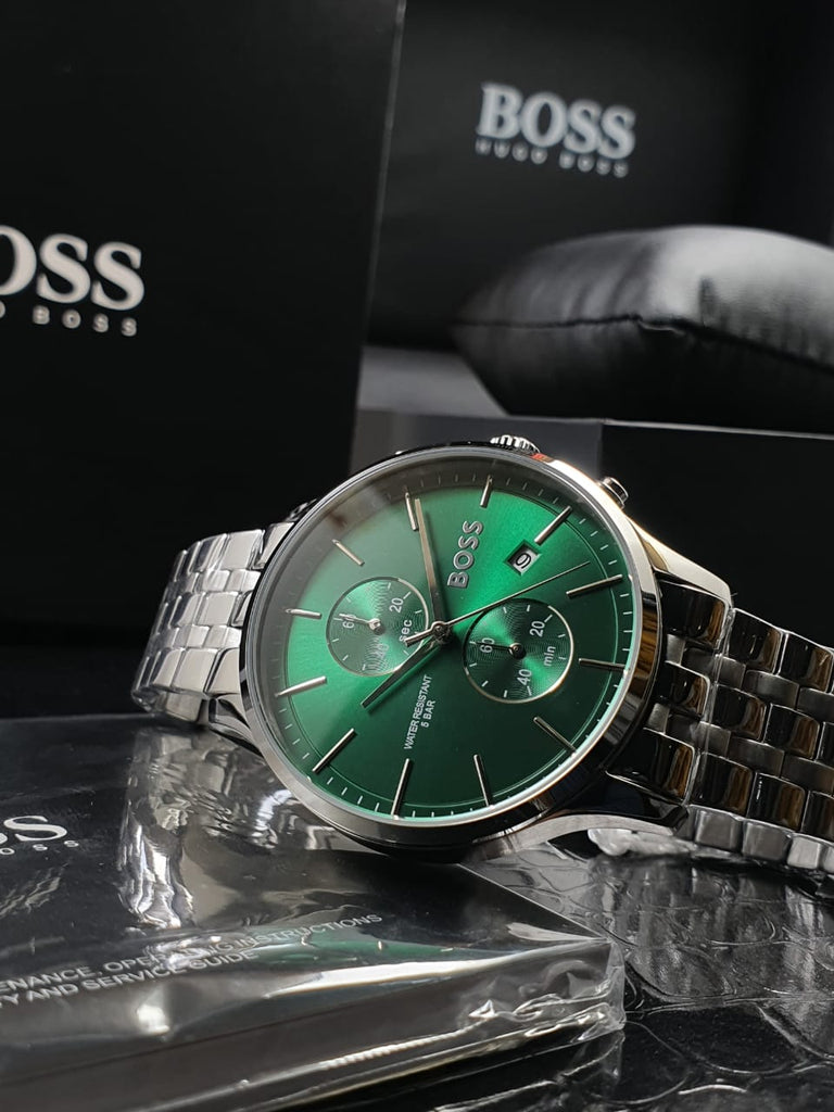 Hugo Boss Associate Green Dial Silver Steel Strap Watch for Men - 1513975 Buy Now By Hugo Boss