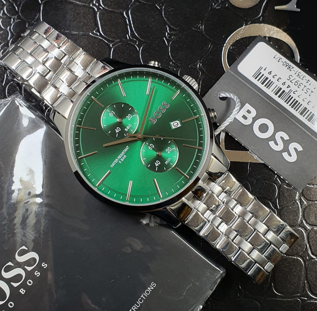 Hugo Boss Associate Green Dial Silver Steel Strap Watch for Men - 1513975 Buy Now By Hugo Boss