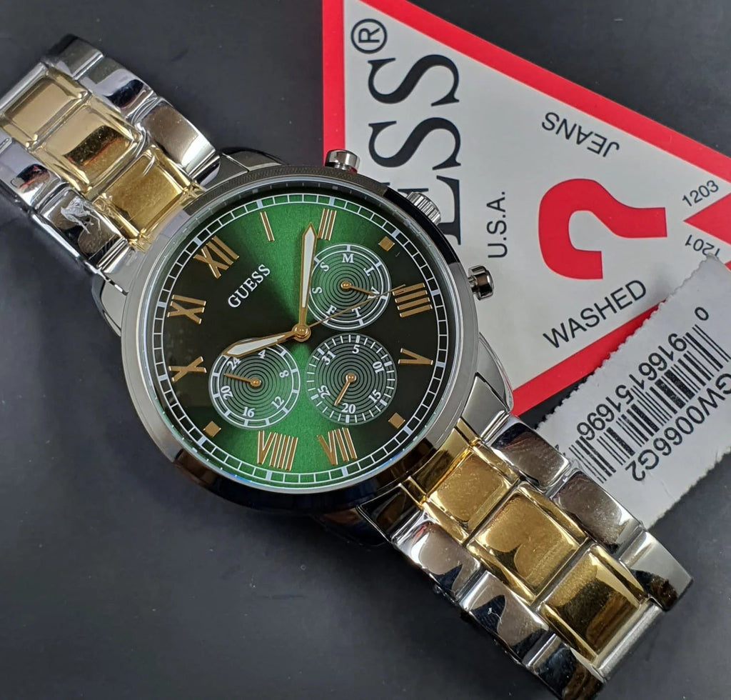 Guess Hendrix Green Dial Two Tone Steel Strap Watch For Men - GW0066G2 Buy Now By Guess