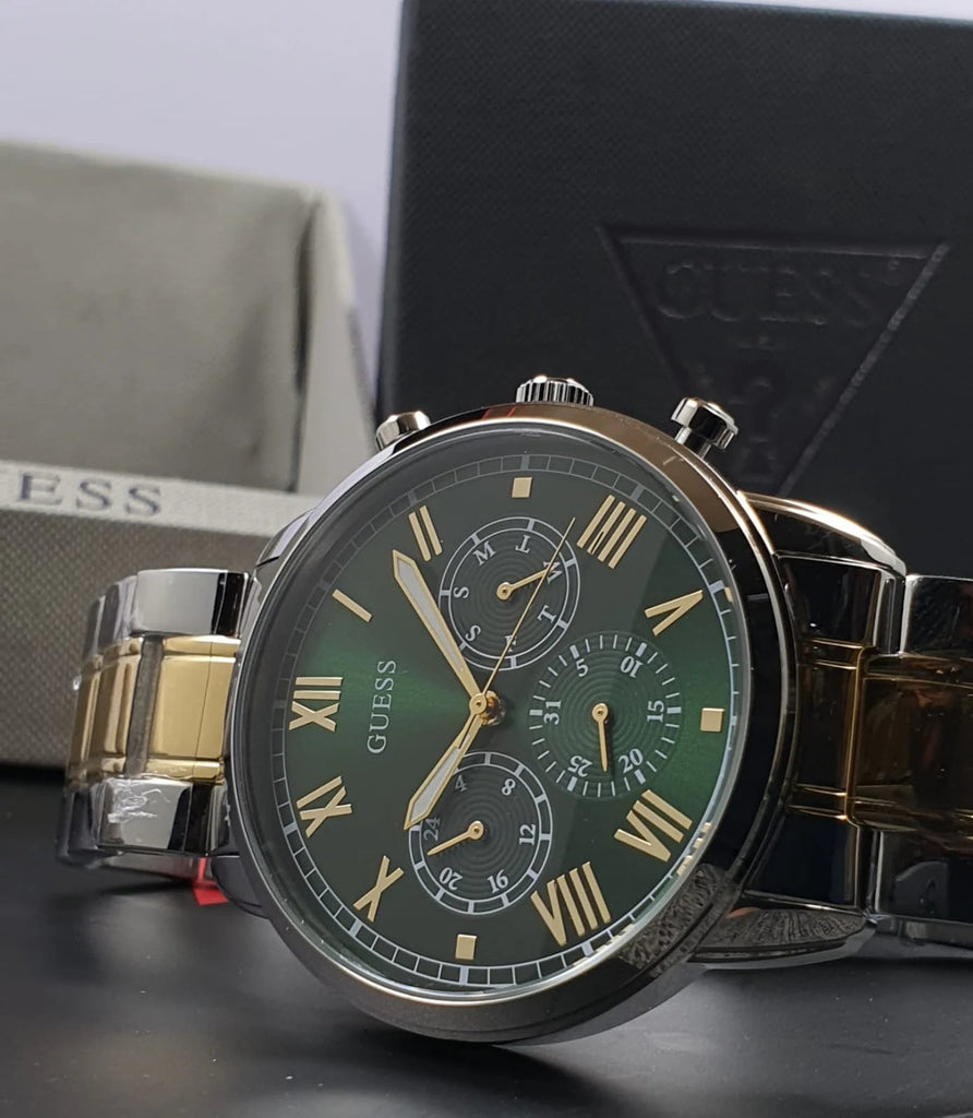 Guess Hendrix Green Dial Two Tone Steel Strap Watch For Men - GW0066G2 Buy Now By Guess