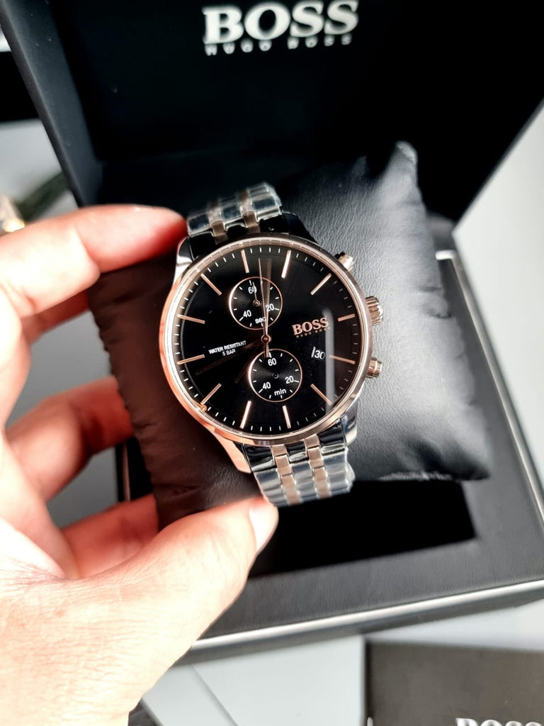Hugo Boss Associate Chronograph Black Dial Two Tone Steel Strap Watch for Men - 1513840 Buy Now By Hugo Boss