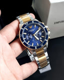 Emporio Armani Mario Chronograph Blue Dial Two Tone Steel Strap Watch For Men - AR11362 Buy Now By Emporio Armani
