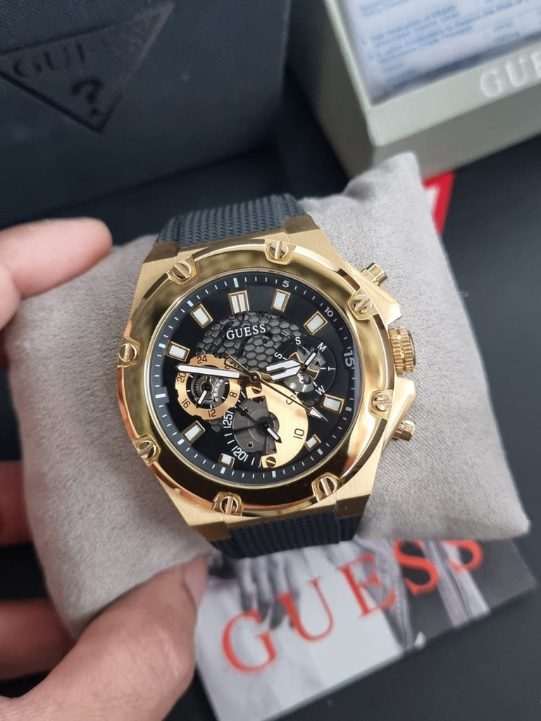 Guess Third Gear Multifunction Black Dial Black Rubber Strap Watch for Men - GW0334G2 Buy Now By Guess