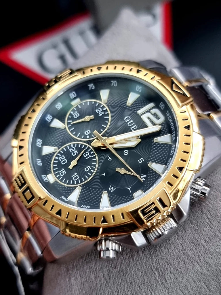 Guess Commander Chronograph Black Dial Two Tone Steel Strap Watch for Men - GW0056G4 Buy Now By Guess