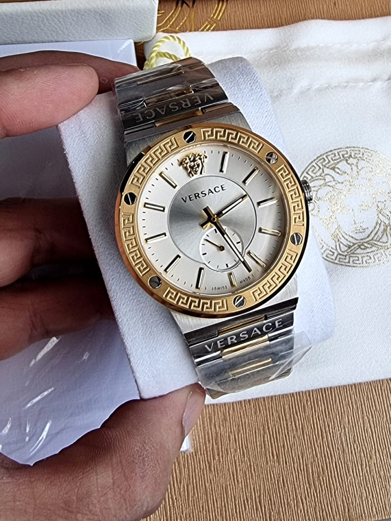 Versace Greca Silver Dial Two Tone Steel Strap Watch for Men - VEVI00320 Buy Now By Versace