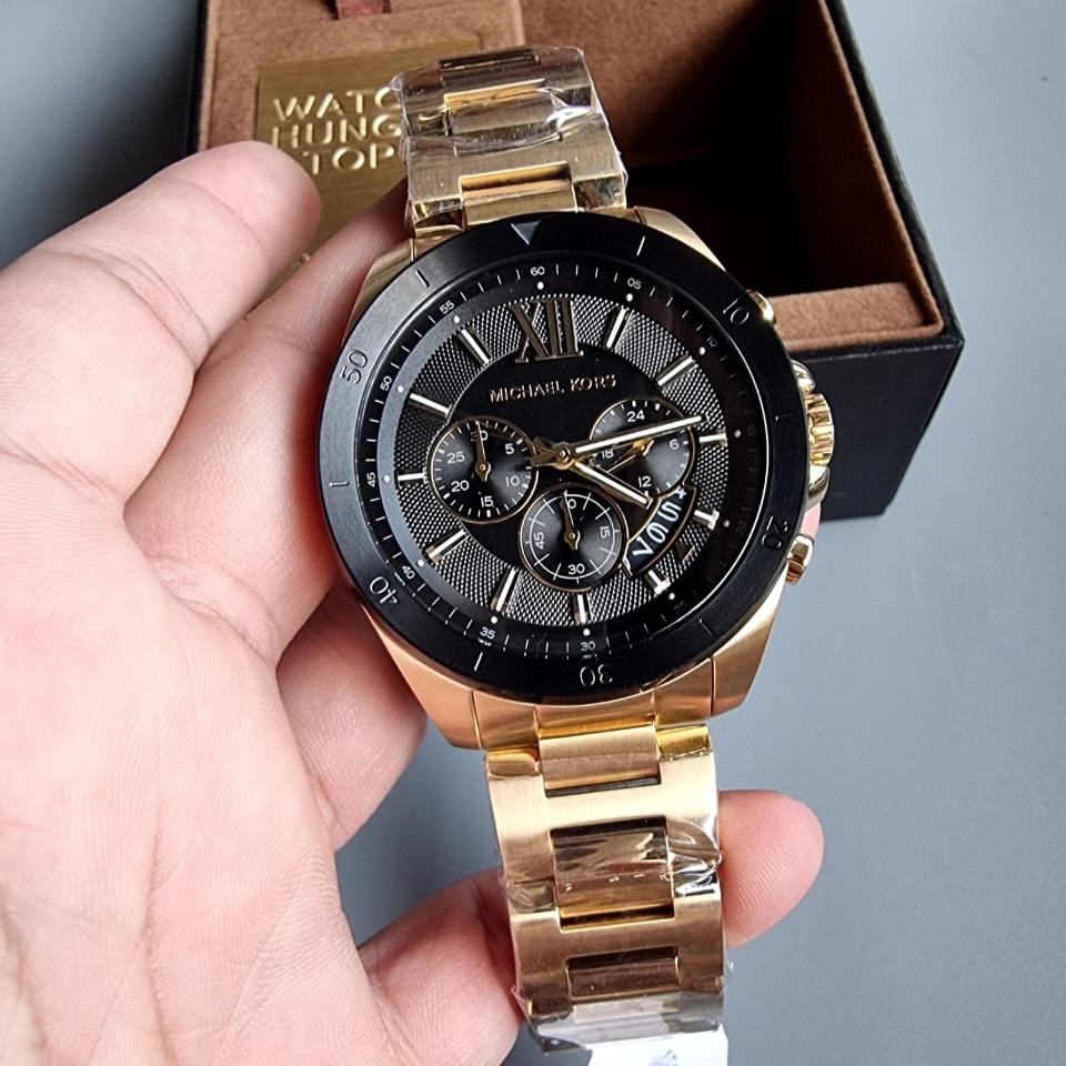 Michael Kors Brecken Chronograph Black Dial Gold Steel Strap Watch For Men - MK8848 Buy Now By Michael Kors
