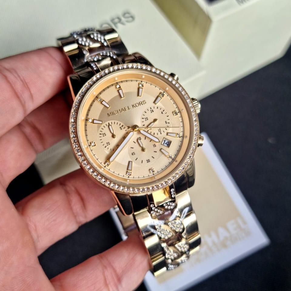 Michael Kors Ritz Chronograph Gold Dial Gold Steel Strap Watch For Women - MK6937 Buy Now By Michael Kors