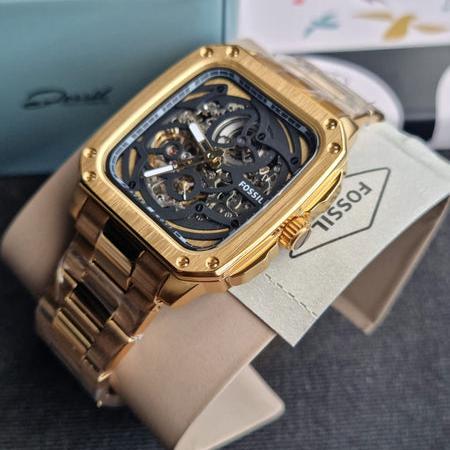 Fossil Inscription Automatic Skeleton Black Dial Gold Steel Strap Watch for Men - BQ2573 Buy Now By Fossil