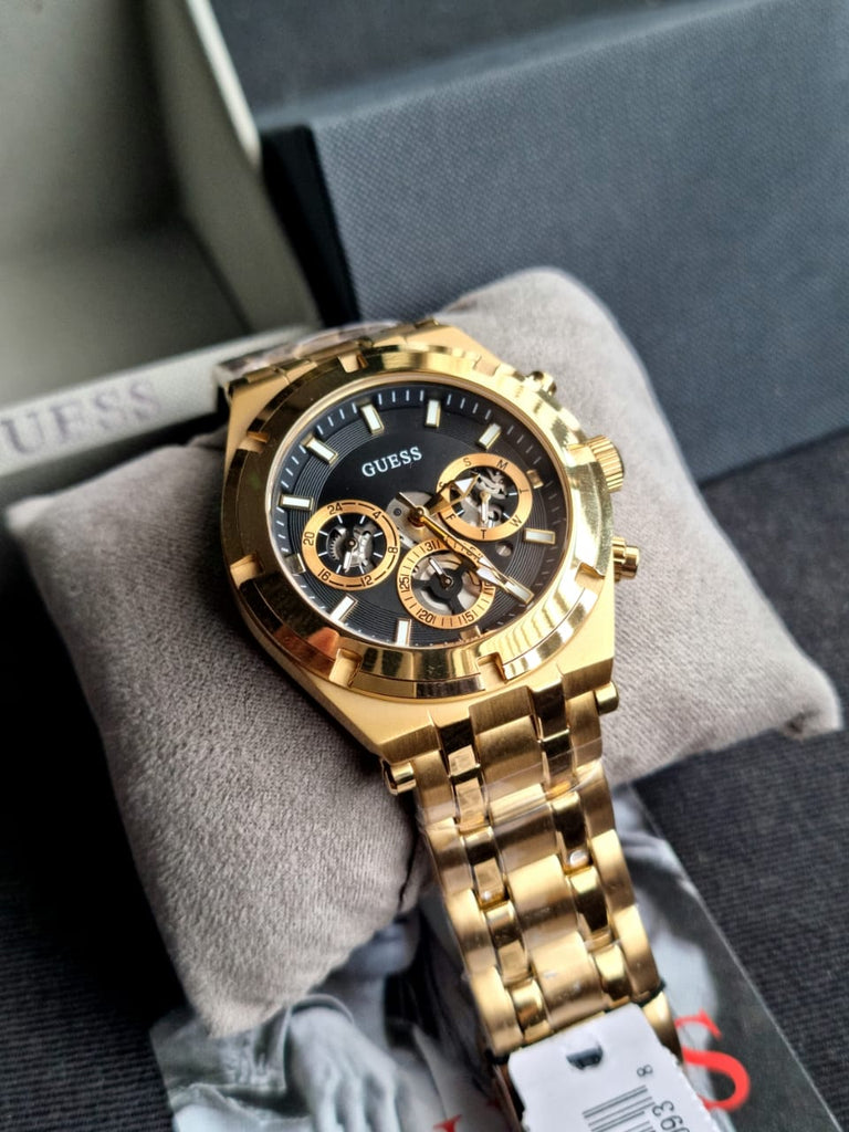 Guess Continental Black Dial Gold Steel Strap Watch for Men - GW0260G2 Buy Now By Guess