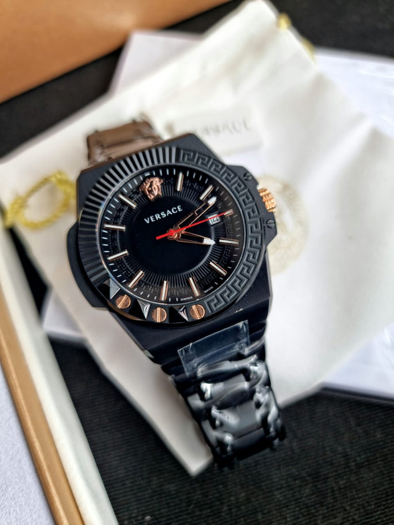 Versace Chain Reaction Quartz Black Dial Black Steel Strap Watch for Men - VEDY00719 Buy Now By Versace