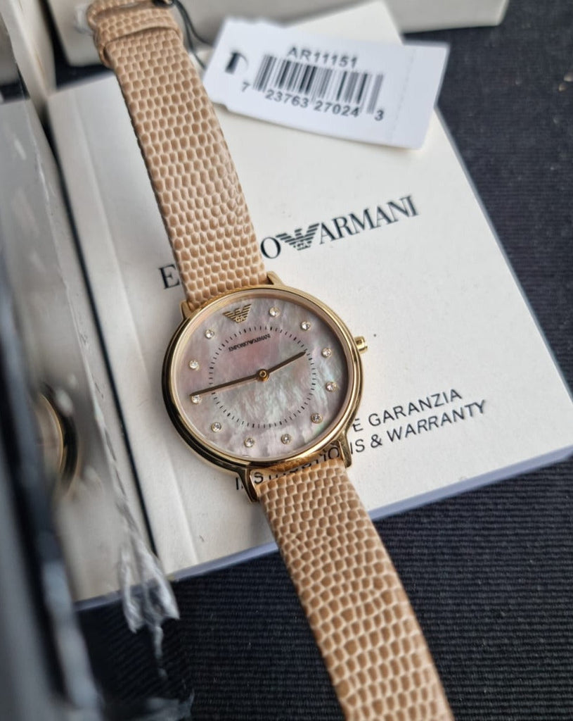 Emporio Armani Kappa Quartz Silver Dial Beige Leather Strap Watch For Women - AR11042 Buy Now By Emporio Armani