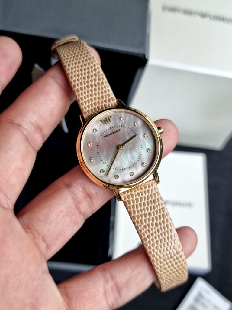 Emporio Armani Kappa Quartz Silver Dial Beige Leather Strap Watch For Women - AR11042 Buy Now By Emporio Armani