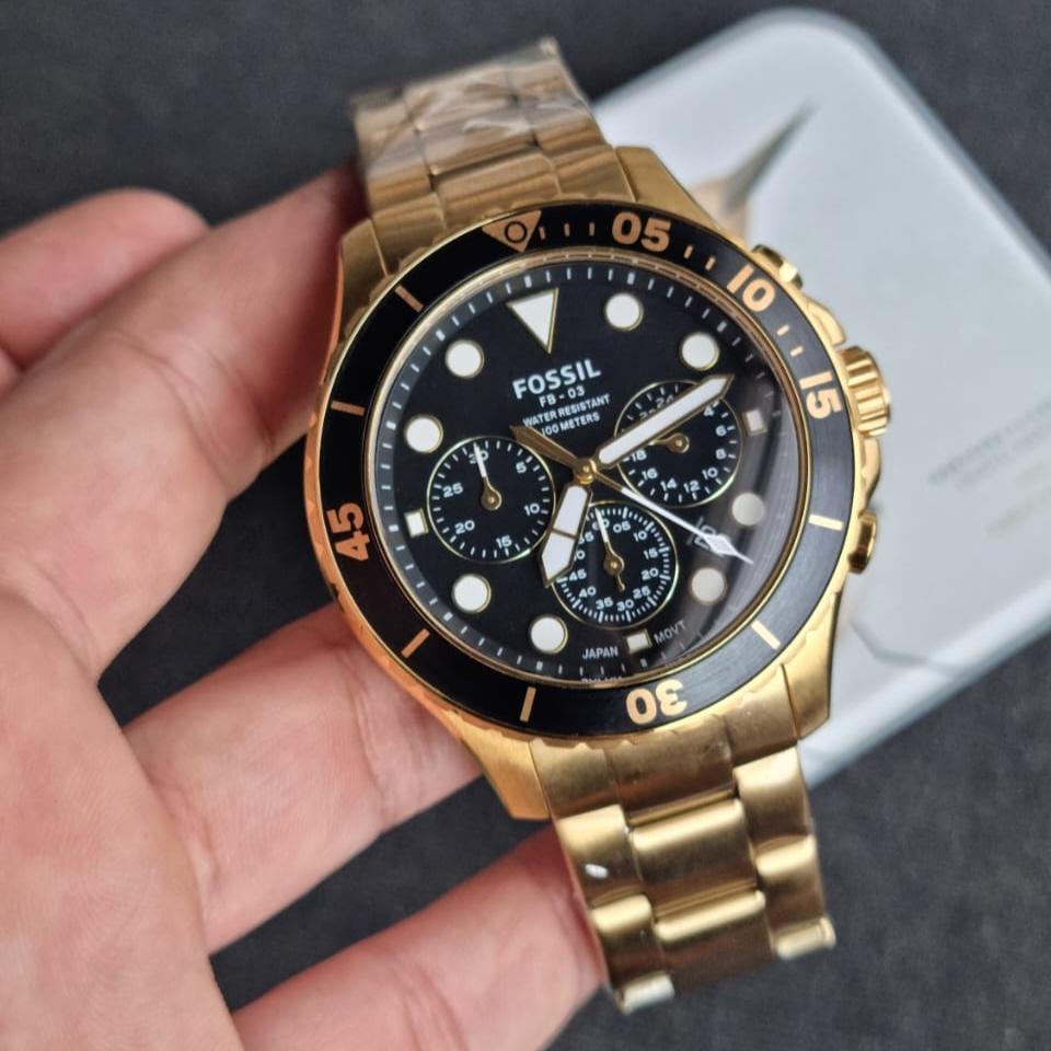 Fossil FB-03 Chronograph Black Dial Gold Steel Strap Watch for Men - FS5727 Buy Now By Fossil