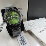 Emporio Armani Mario Chronograph Green Dial Black Steel Strap Watch For Men - AR11472 Buy Now By Emporio Armani