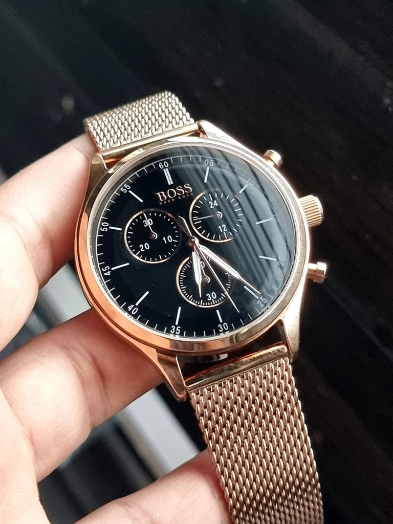 Hugo Boss Companion Quartz Black Dial Rose Gold Mesh Bracelet Watch For Men - HB1513548 Buy Now By Hugo Boss