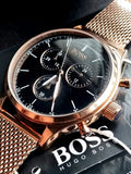 Hugo Boss Companion Quartz Black Dial Rose Gold Mesh Bracelet Watch For Men - HB1513548 Buy Now By Hugo Boss