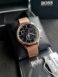 Hugo Boss Companion Quartz Black Dial Rose Gold Mesh Bracelet Watch For Men - HB1513548 Buy Now By Hugo Boss