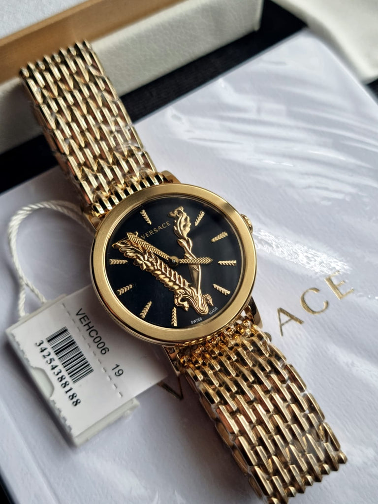 Versace Virtus Quartz Black Dial Gold Steel Strap Watch for Women - VEHC00619 Buy Now By Versace