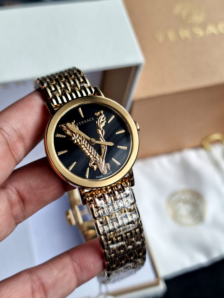 Versace Virtus Quartz Black Dial Gold Steel Strap Watch for Women - VEHC00619 Buy Now By Versace