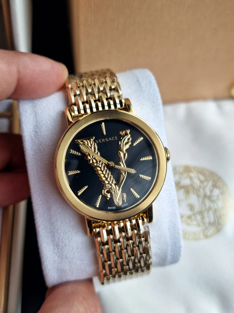 Versace Virtus Quartz Black Dial Gold Steel Strap Watch for Women - VEHC00619 Buy Now By Versace
