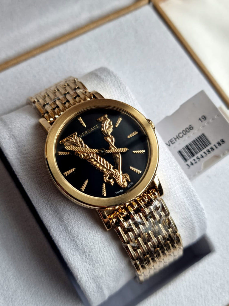 Versace Virtus Quartz Black Dial Gold Steel Strap Watch for Women - VEHC00619 Buy Now By Versace