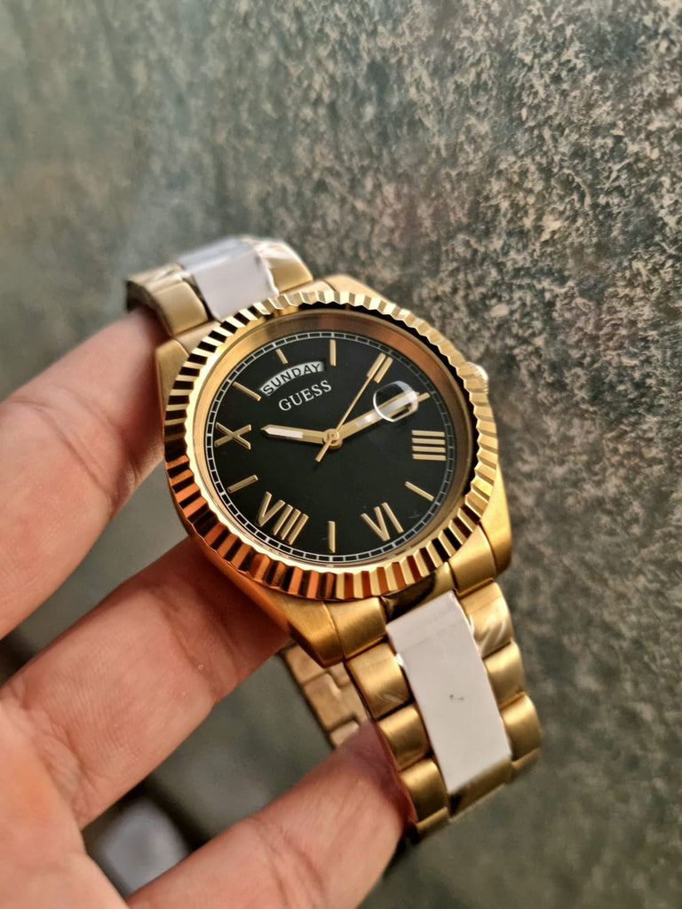 Guess Connoisseur Black Dial Gold Steel Strap Watch for Men - GW0265G3 Buy Now By Guess