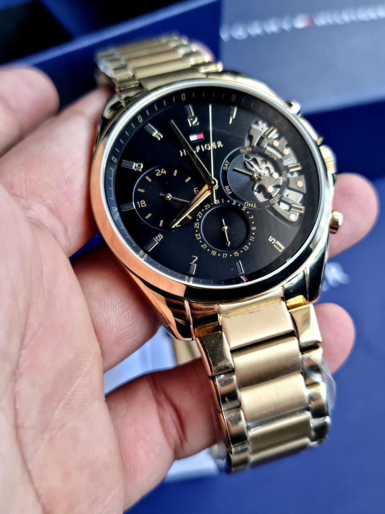 Tommy Hilfiger Baker Chronograph Black Dial Gold Steel Strap Watch for Men - 1710447 Buy Now By Tommy Hilfiger