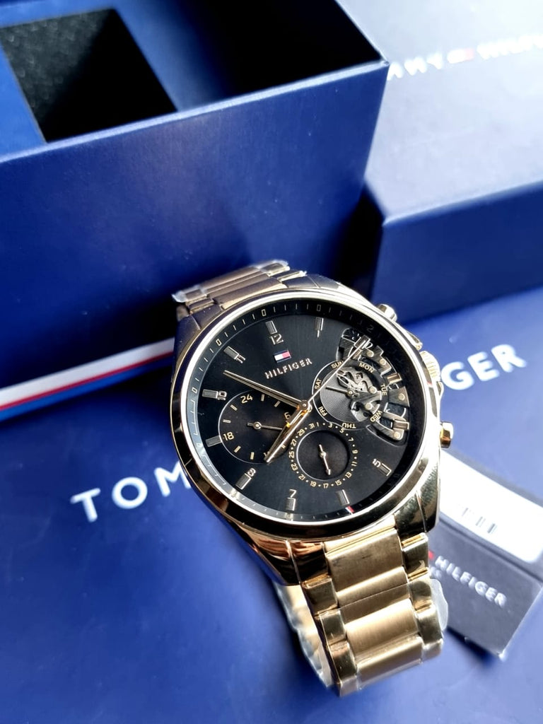Tommy Hilfiger Baker Chronograph Black Dial Gold Steel Strap Watch for Men - 1710447 Buy Now By Tommy Hilfiger