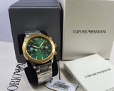 Emporio Armani Mario Chronograph Green Dial Silver Steel Strap Watch For Men - AR11454 Buy Now By Emporio Armani