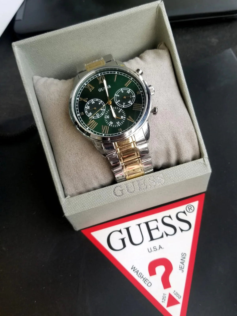 Guess Hendrix Green Dial Two Tone Steel Strap Watch For Men - GW0066G2 Buy Now By Guess